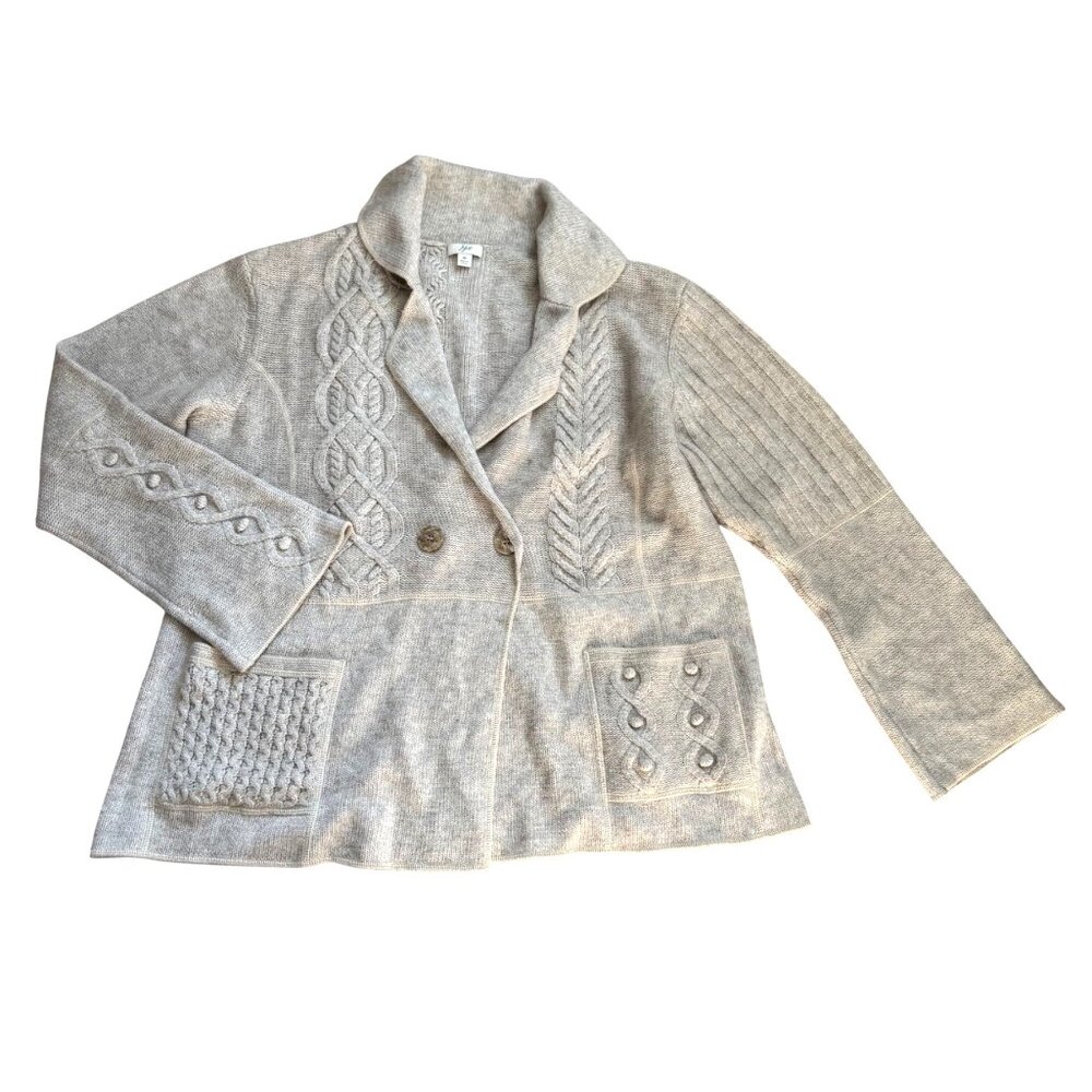 J. Jill Women's Cardigan Sweater Sz M Beige Cable Knit Double Buttons Collared